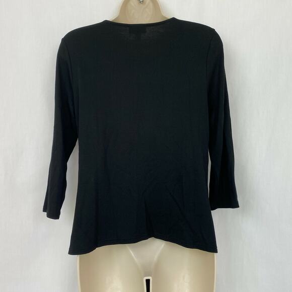 J Jill Top Petite Small Solid Black Tie Front Scoop Neck Stretch Knit Neutral - Picture 11 of 11